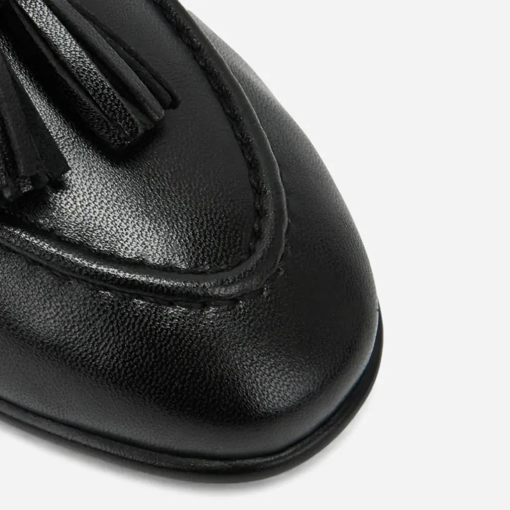 AtelierMocassin Mocassins Femme en Cuir Noir Tassel Loafer