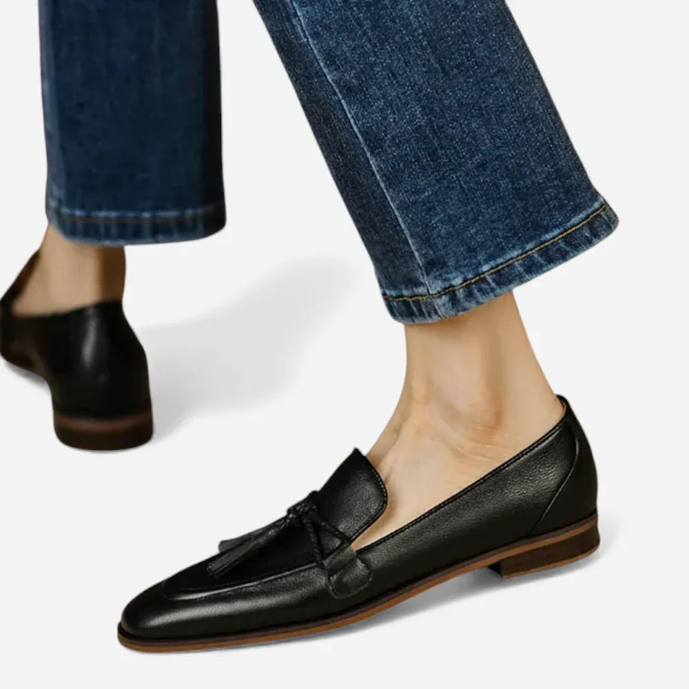 AtelierMocassin Mocassins Femme en Cuir Noir Tassel Loafer