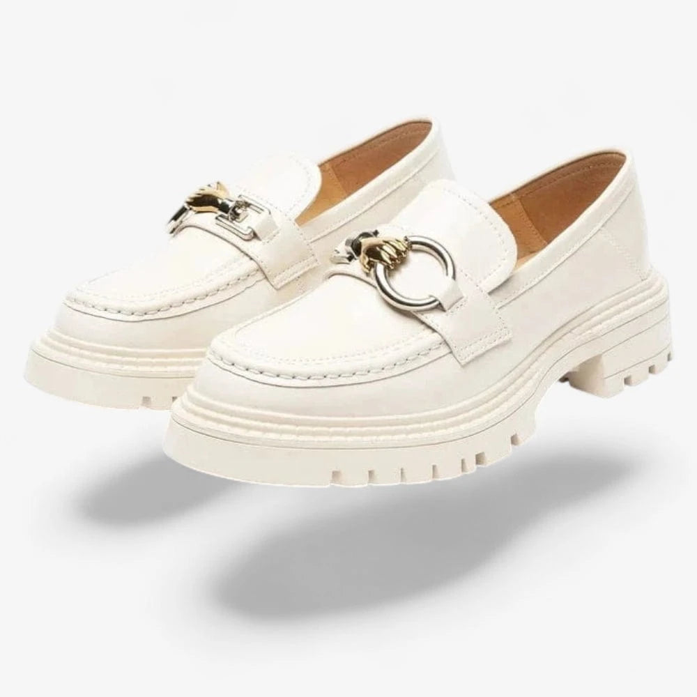 AtelierMocassin Mocassins Femme en Cuir Vernis Beige Plateforme