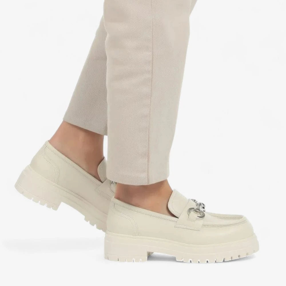 AtelierMocassin Mocassins Femme en Cuir Vernis Beige Plateforme