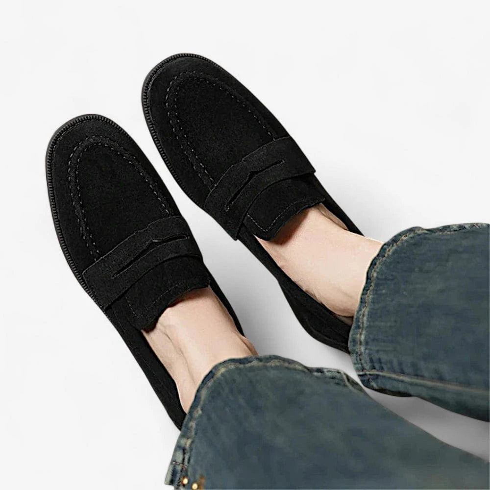AtelierMocassin Mocassins Femme en Daim & Cuir Noir à Talon