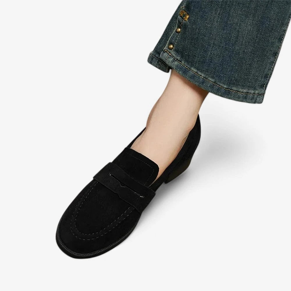 AtelierMocassin Mocassins Femme en Daim & Cuir Noir à Talon