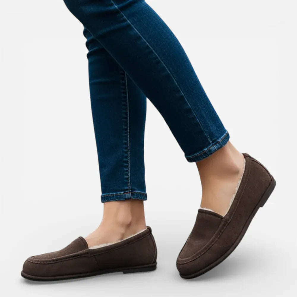 AtelierMocassin Mocassins Femme en Laine Marron à Fourrure