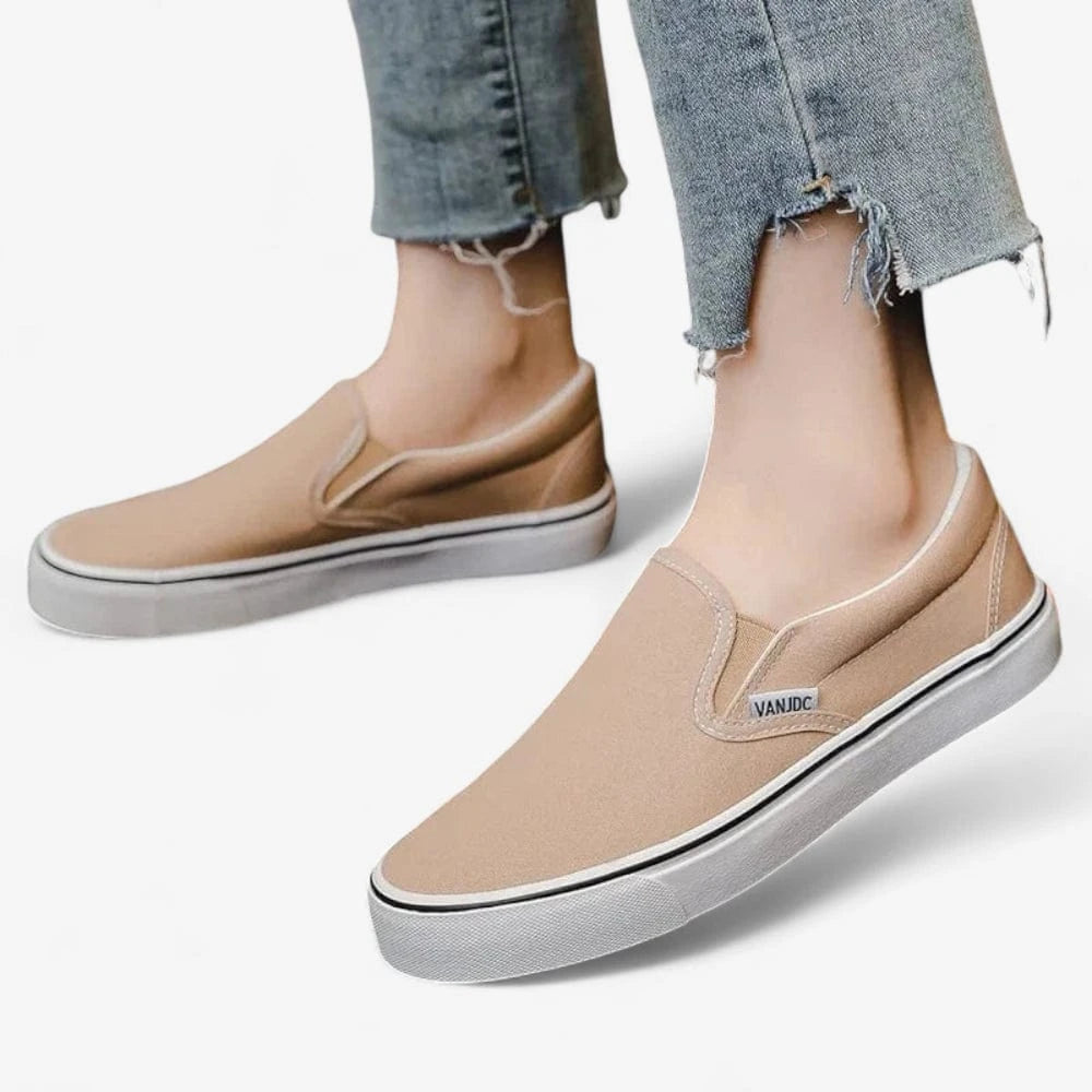 AtelierMocassin Mocassins Femme en Toile Beige Plateforme Souple