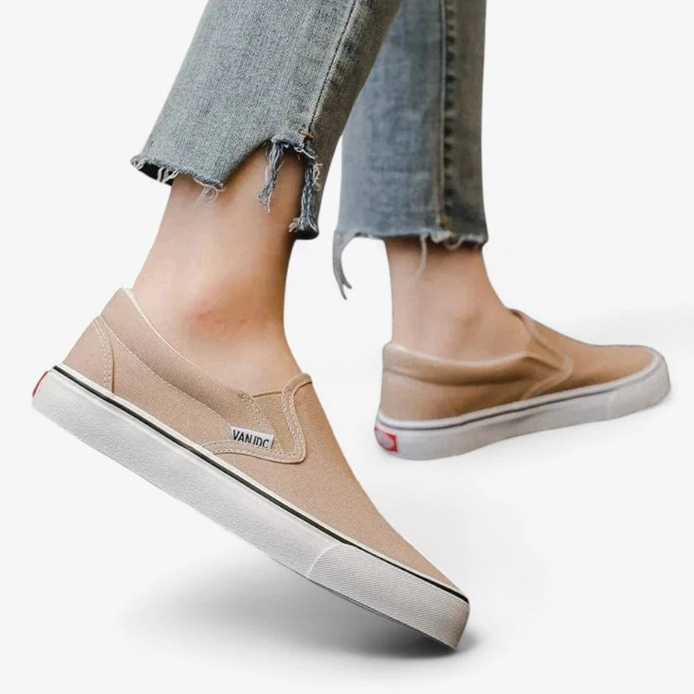 AtelierMocassin Mocassins Femme en Toile Beige Plateforme Souple