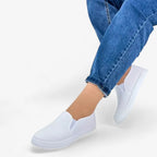 AtelierMocassin Mocassins Femme en Toile Blanc Antidérapant