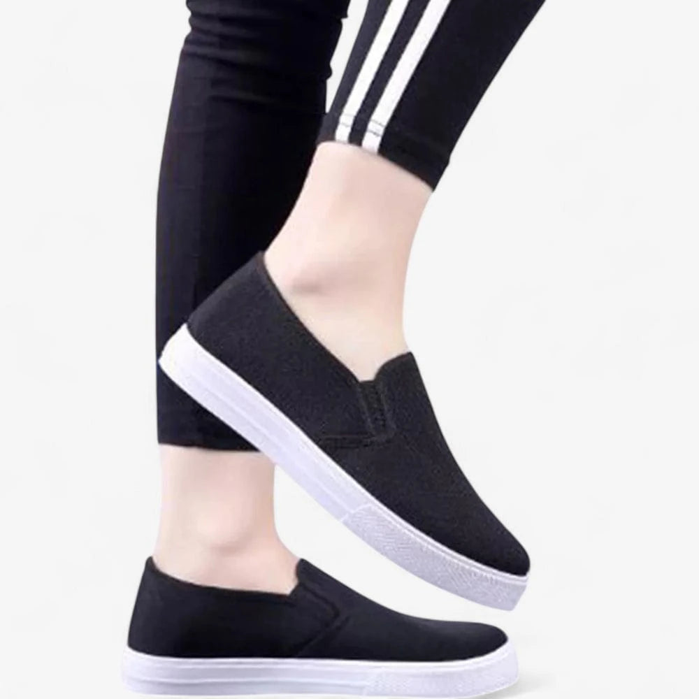AtelierMocassin Mocassins Femme en Toile Noir Antidérapant