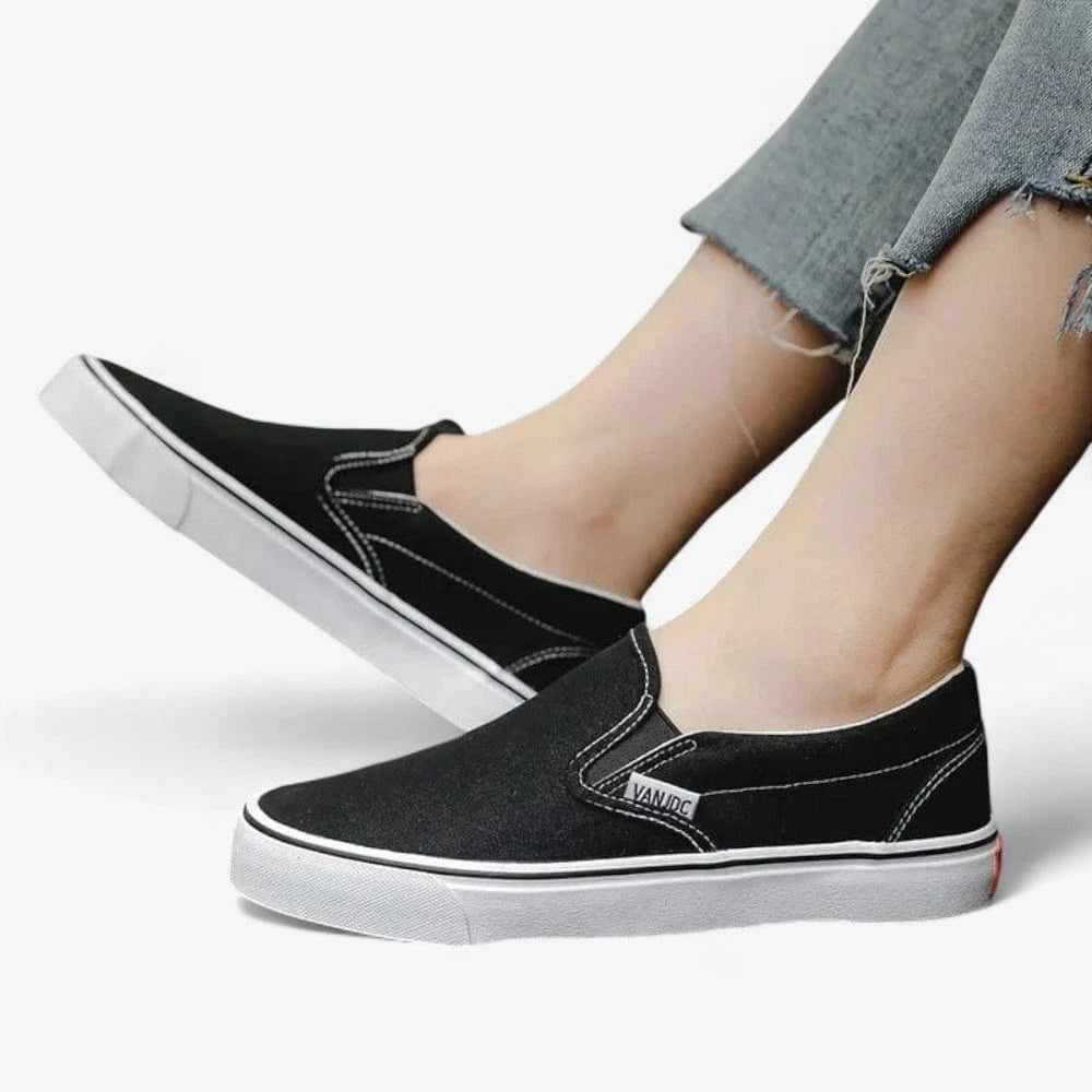 AtelierMocassin Mocassins Femme en Toile Noir Plateforme Souple