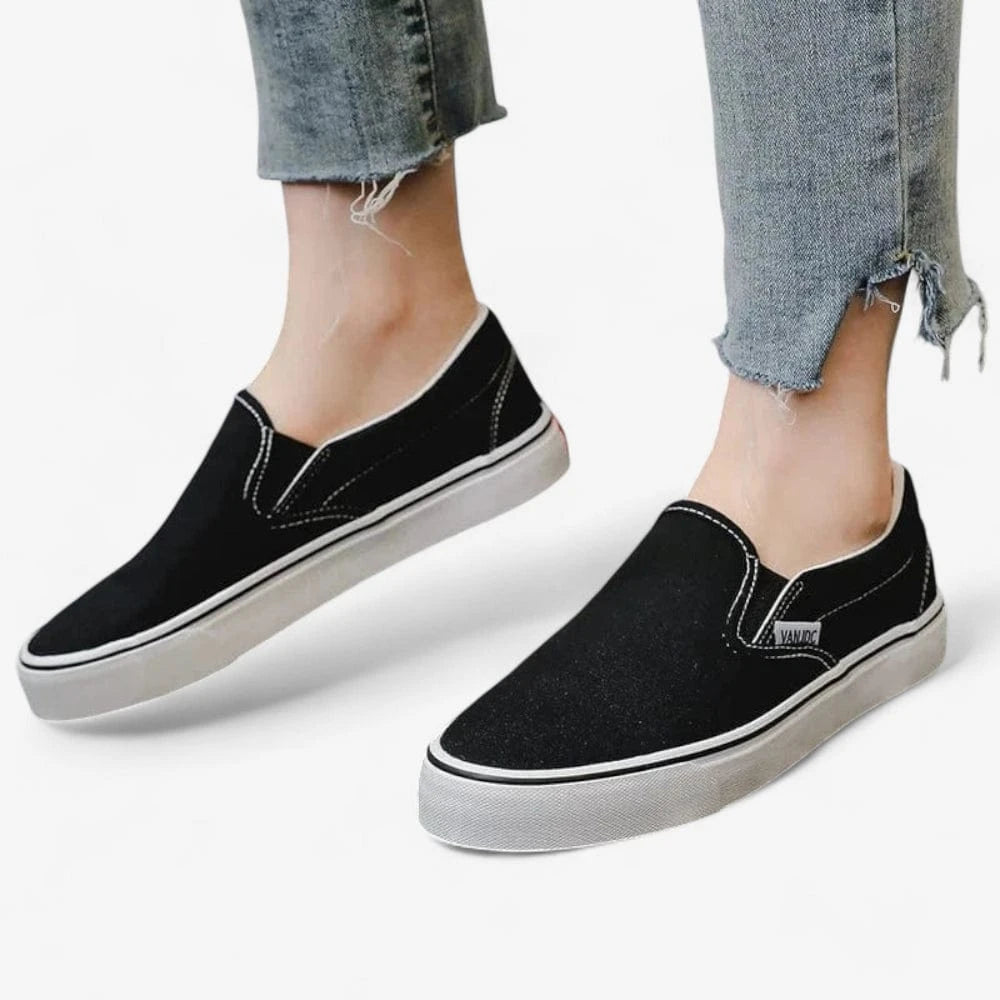 AtelierMocassin Mocassins Femme en Toile Noir Plateforme Souple