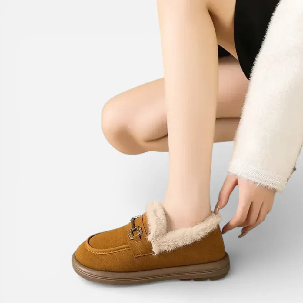 AtelierMocassin Mocassins Femme Hiver en Coton Marron Slip-On