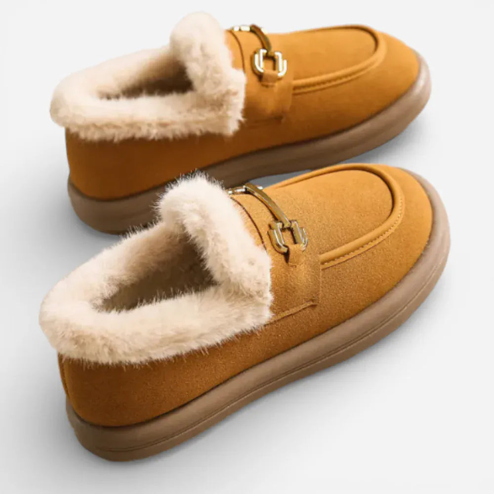 AtelierMocassin Mocassins Femme Hiver en Coton Marron Slip-On