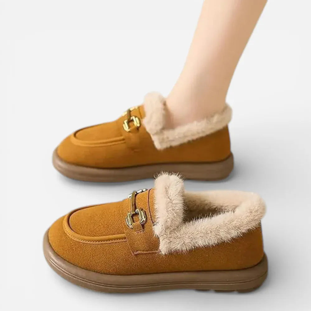 AtelierMocassin Mocassins Femme Hiver en Coton Marron Slip-On