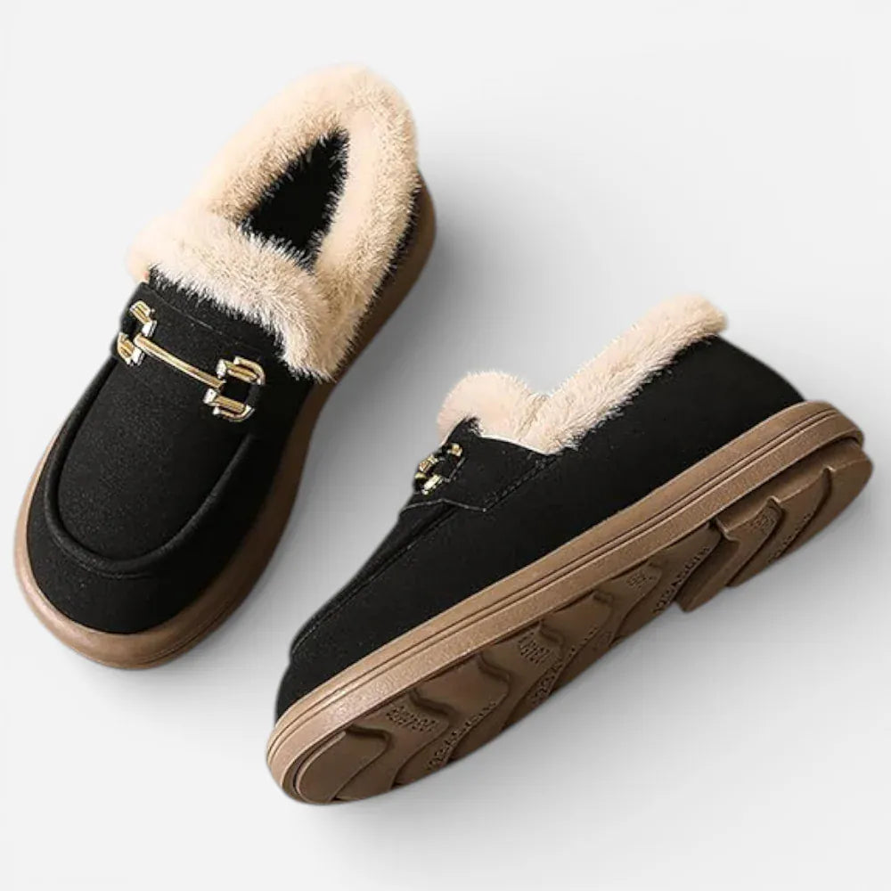 AtelierMocassin Mocassins Femme Hiver en Coton Noir Slip-On