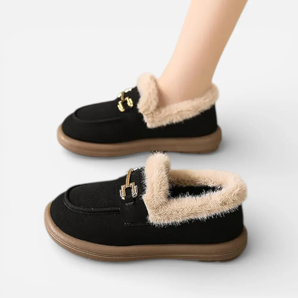 AtelierMocassin Mocassins Femme Hiver en Coton Noir Slip-On