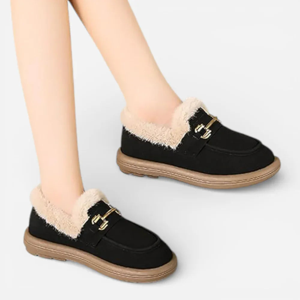 AtelierMocassin Mocassins Femme Hiver en Coton Noir Slip-On