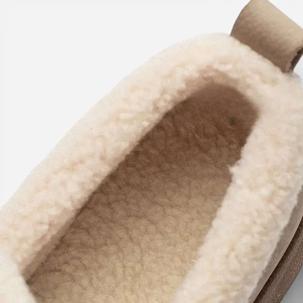 AtelierMocassin Mocassins Femme Hiver en Cuir & Daim Beige Plateforme