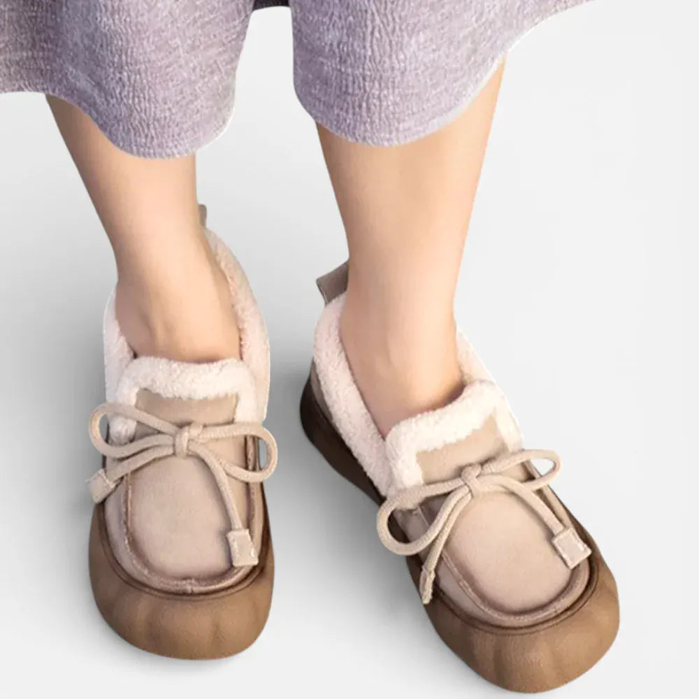 AtelierMocassin Mocassins Femme Hiver en Cuir & Daim Beige Plateforme