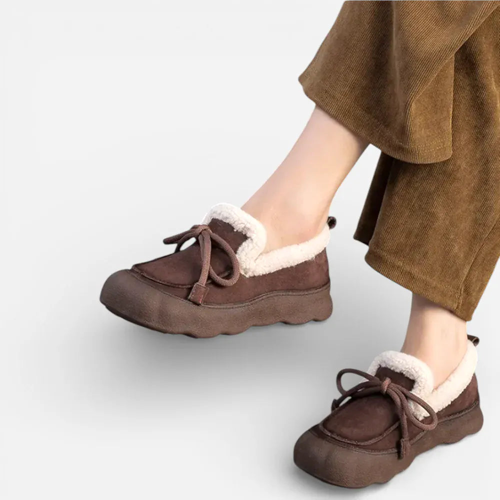 AtelierMocassin Mocassins Femme Hiver en Cuir & Daim Marron Plateforme