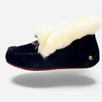 AtelierMocassin Mocassins Femme Hiver en Cuir et Laine Bleu Marine