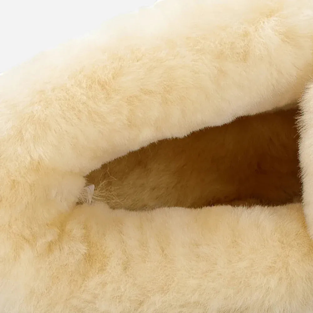 AtelierMocassin Mocassins Femme Hiver en Cuir et Laine Bleu Marine