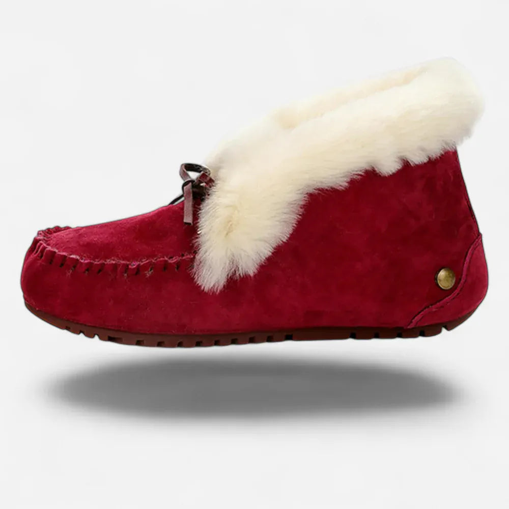 AtelierMocassin Mocassins Femme Hiver en Cuir et Laine Bordeaux