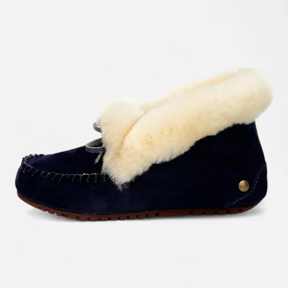 AtelierMocassin Mocassins Femme Hiver en Cuir et Laine Noirs