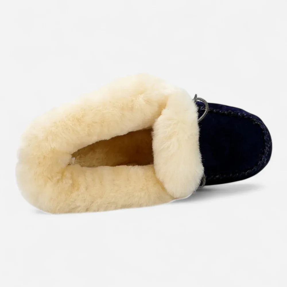 AtelierMocassin Mocassins Femme Hiver en Cuir et Laine Noirs