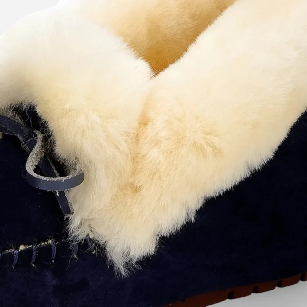 AtelierMocassin Mocassins Femme Hiver en Cuir et Laine Noirs