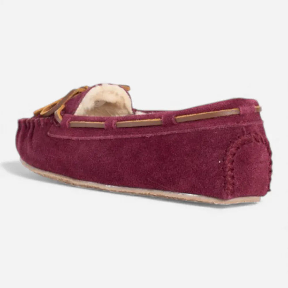 AtelierMocassin Mocassins Femme Hiver en Cuir & Laine Bordeaux à Lacet Décoratif