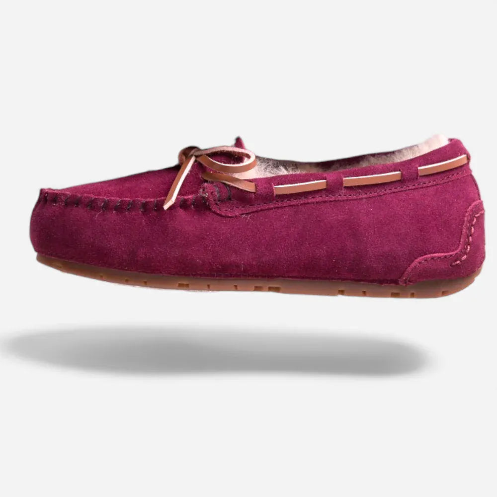 AtelierMocassin Mocassins Femme Hiver en Cuir & Laine Bordeaux à Lacet Décoratif