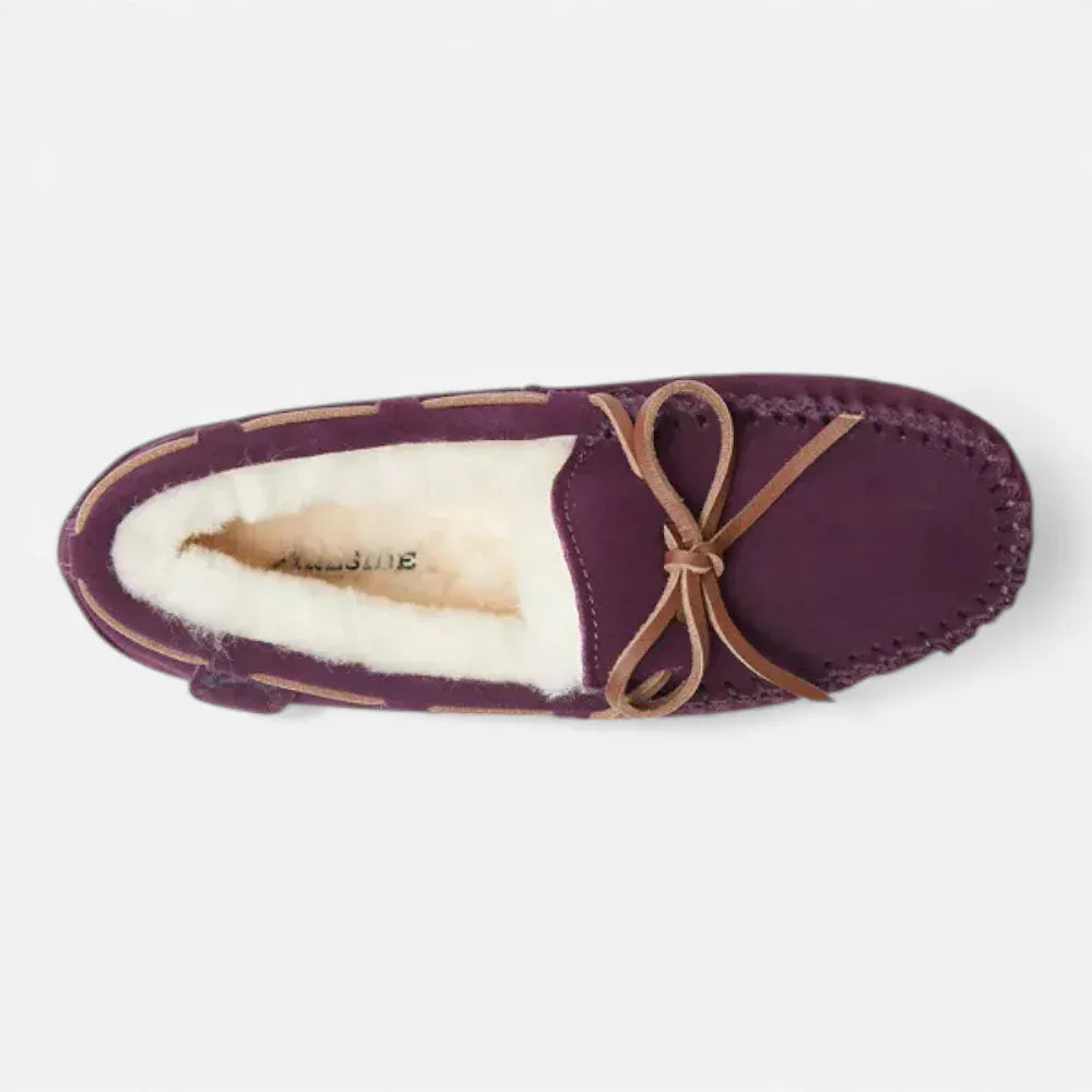 AtelierMocassin Mocassins Femme Hiver en Cuir & Laine Marron à Lacet Décoratif