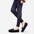 AtelierMocassin Mocassins Femme Hiver en Cuir & Laine Noirs à Lacet Décoratif