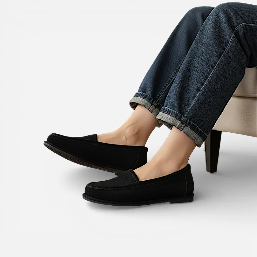 AtelierMocassin Mocassins Femme Hiver en Laine Noire à Fourrure