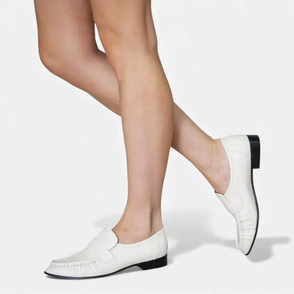 AtelierMocassin Mocassins Femme Penny Loafer en Cuir Blanc