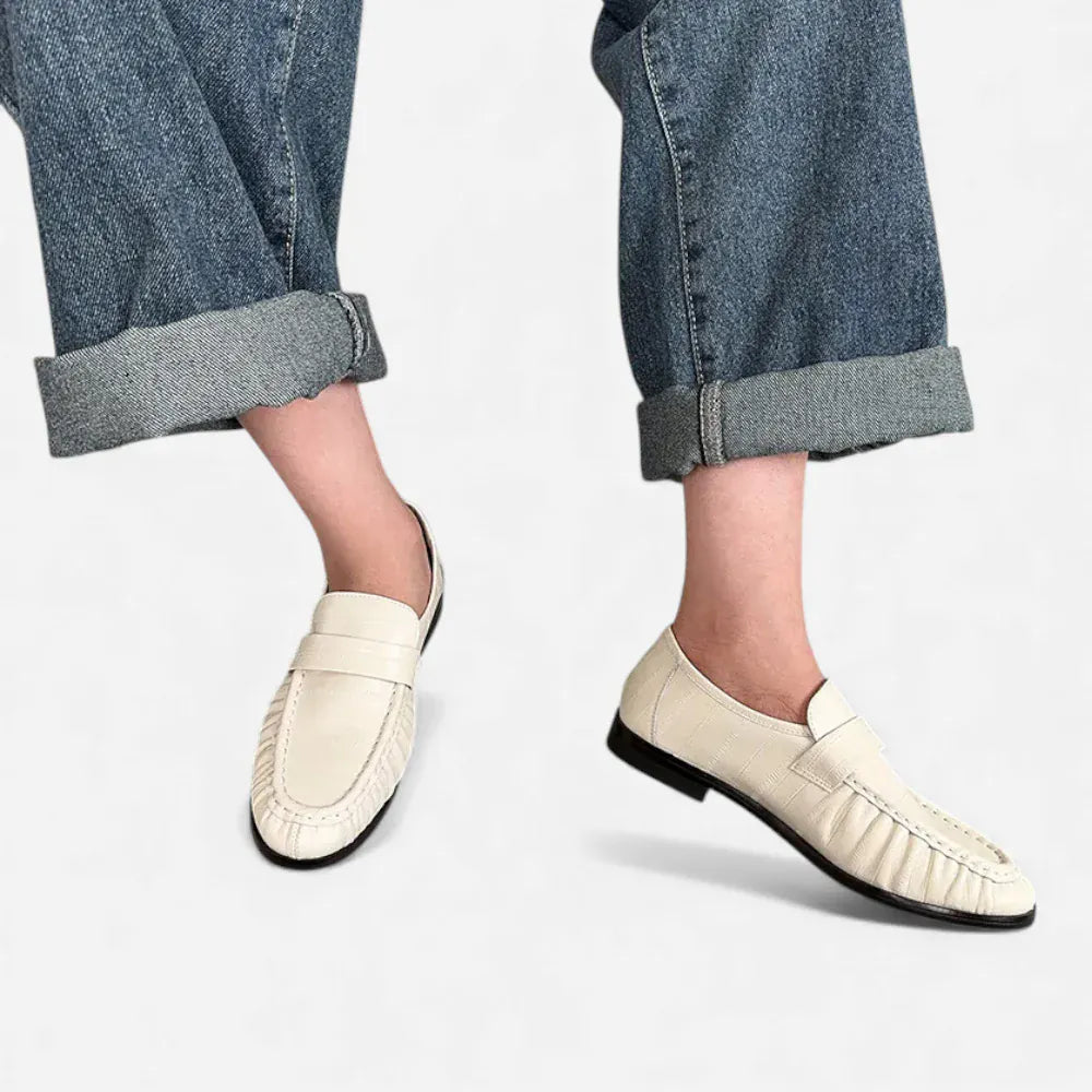 AtelierMocassin Mocassins Femme Penny Loafer en Cuir Blanc