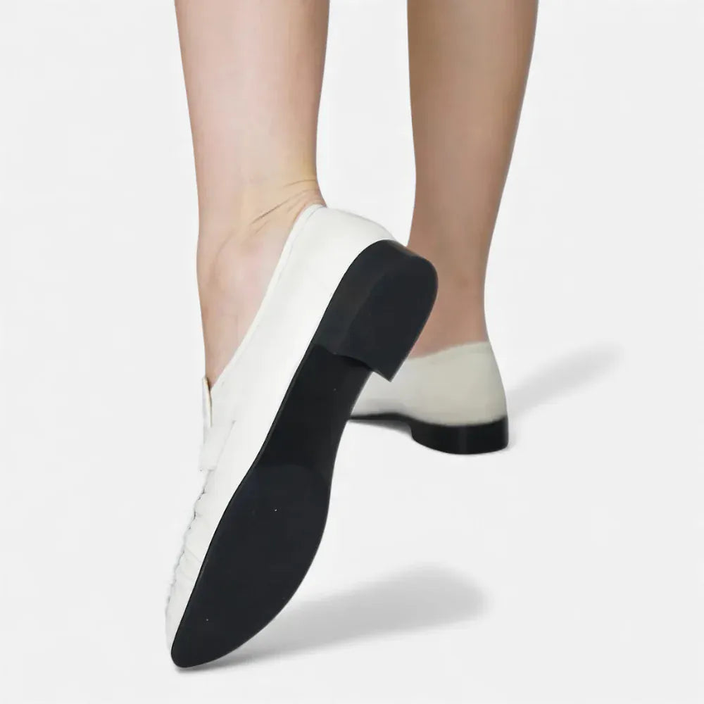 AtelierMocassin Mocassins Femme Penny Loafer en Cuir Blanc