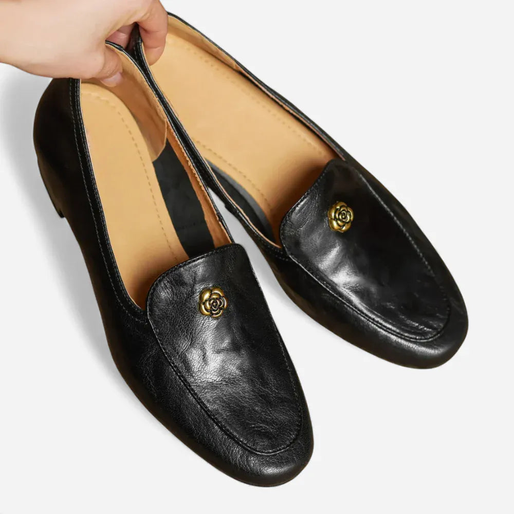 AtelierMocassin Mocassins Femme Slip-On en Peau de Mouton Noire