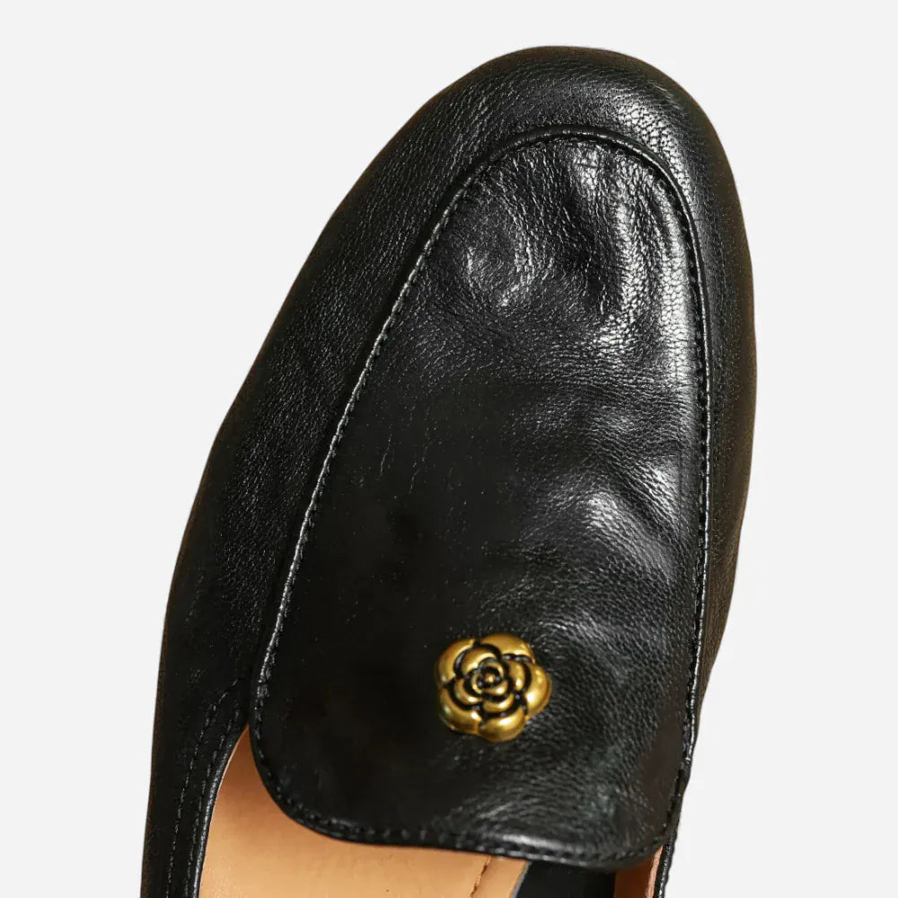 AtelierMocassin Mocassins Femme Slip-On en Peau de Mouton Noire