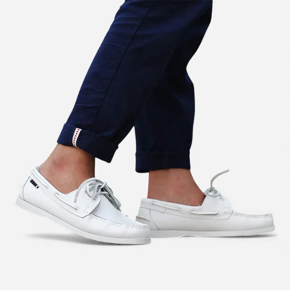 AtelierMocassin Mocassins Homme Bateau en Cuir Blanc