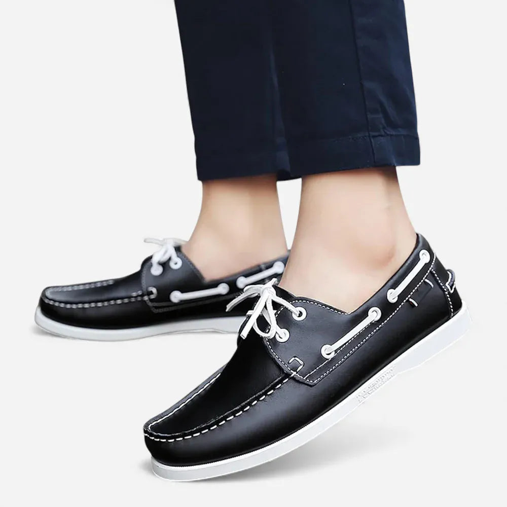 AtelierMocassin Mocassins Homme Bateau en Cuir Noir