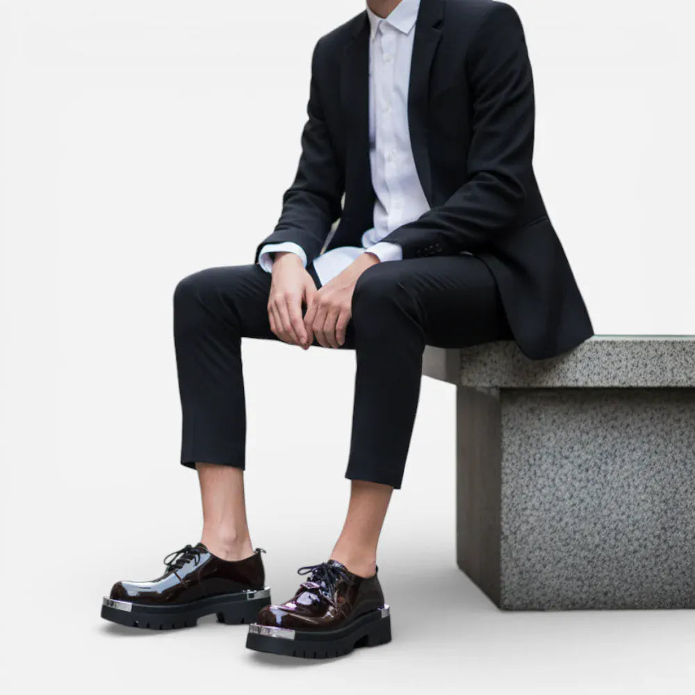 AtelierMocassin Mocassins Homme Cuir Bordeaux Verni Plateforme Derby