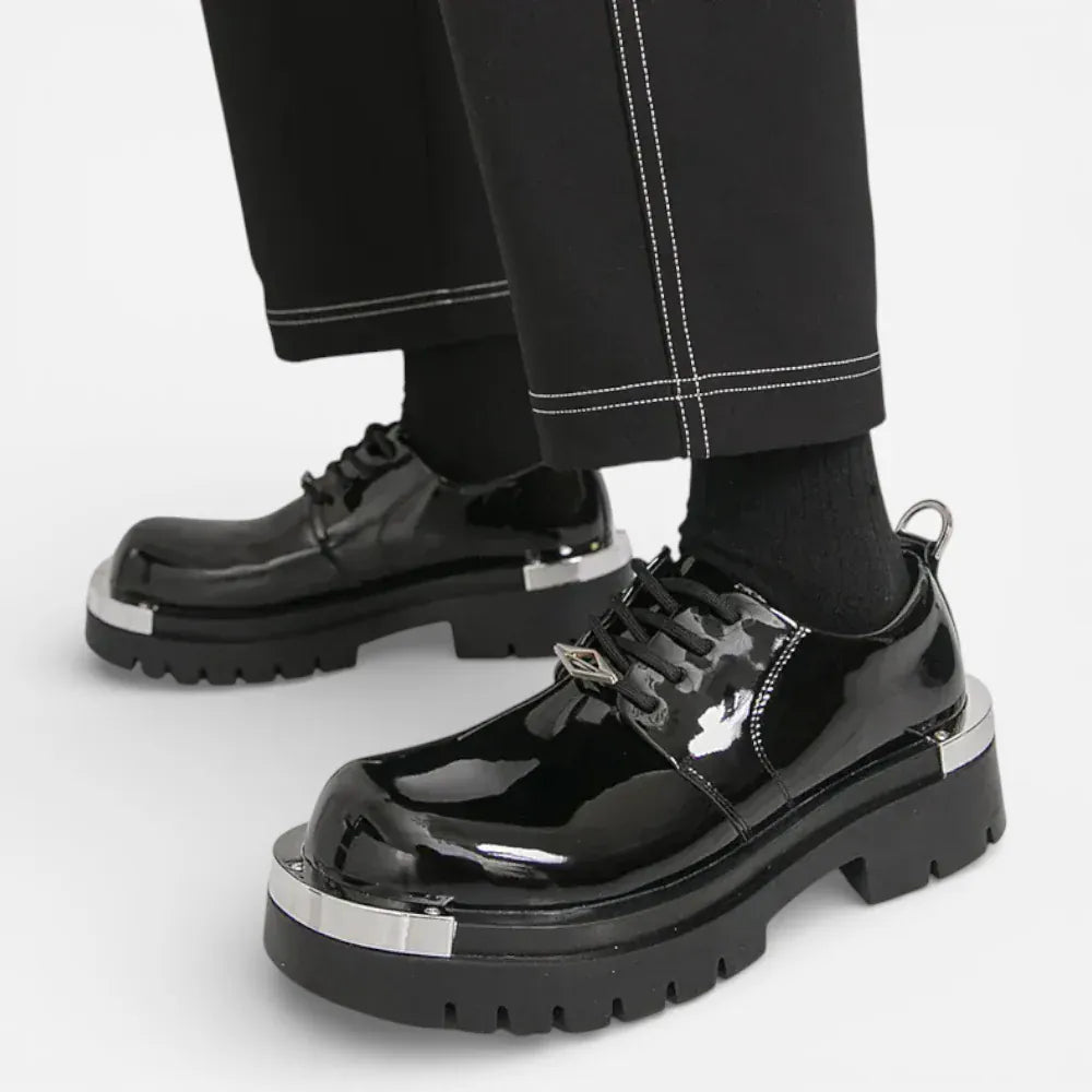 AtelierMocassin Mocassins Homme Cuir Noir Verni Plateforme Derby