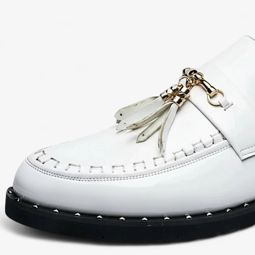 AtelierMocassin Mocassins Homme en Cuir Blanc à Gland
