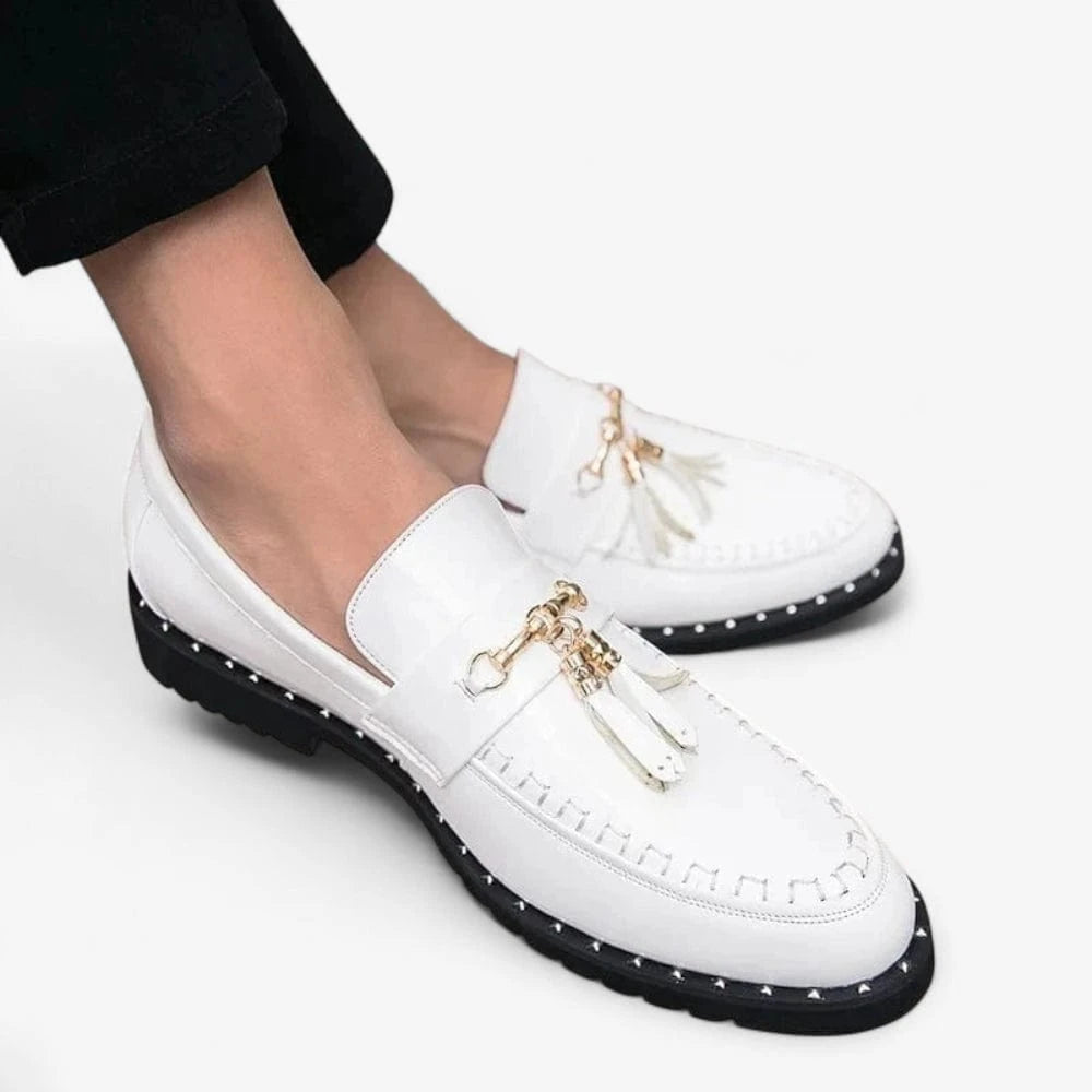 AtelierMocassin Mocassins Homme en Cuir Blanc à Gland