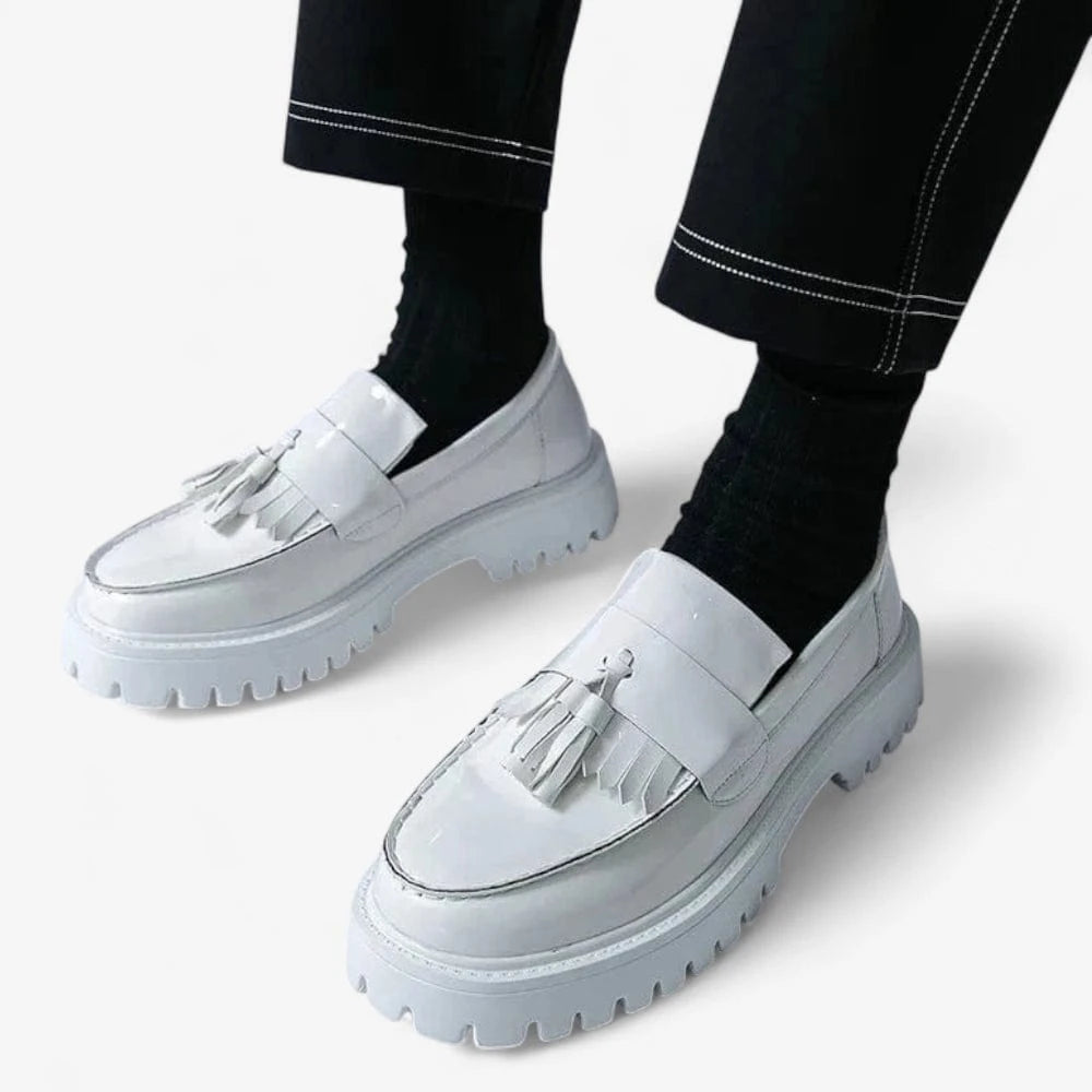 AtelierMocassin Mocassins Homme en Cuir Blanc à Gland Plateforme