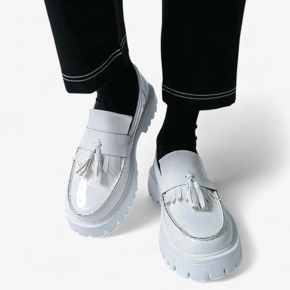 AtelierMocassin Mocassins Homme en Cuir Blanc à Gland Plateforme