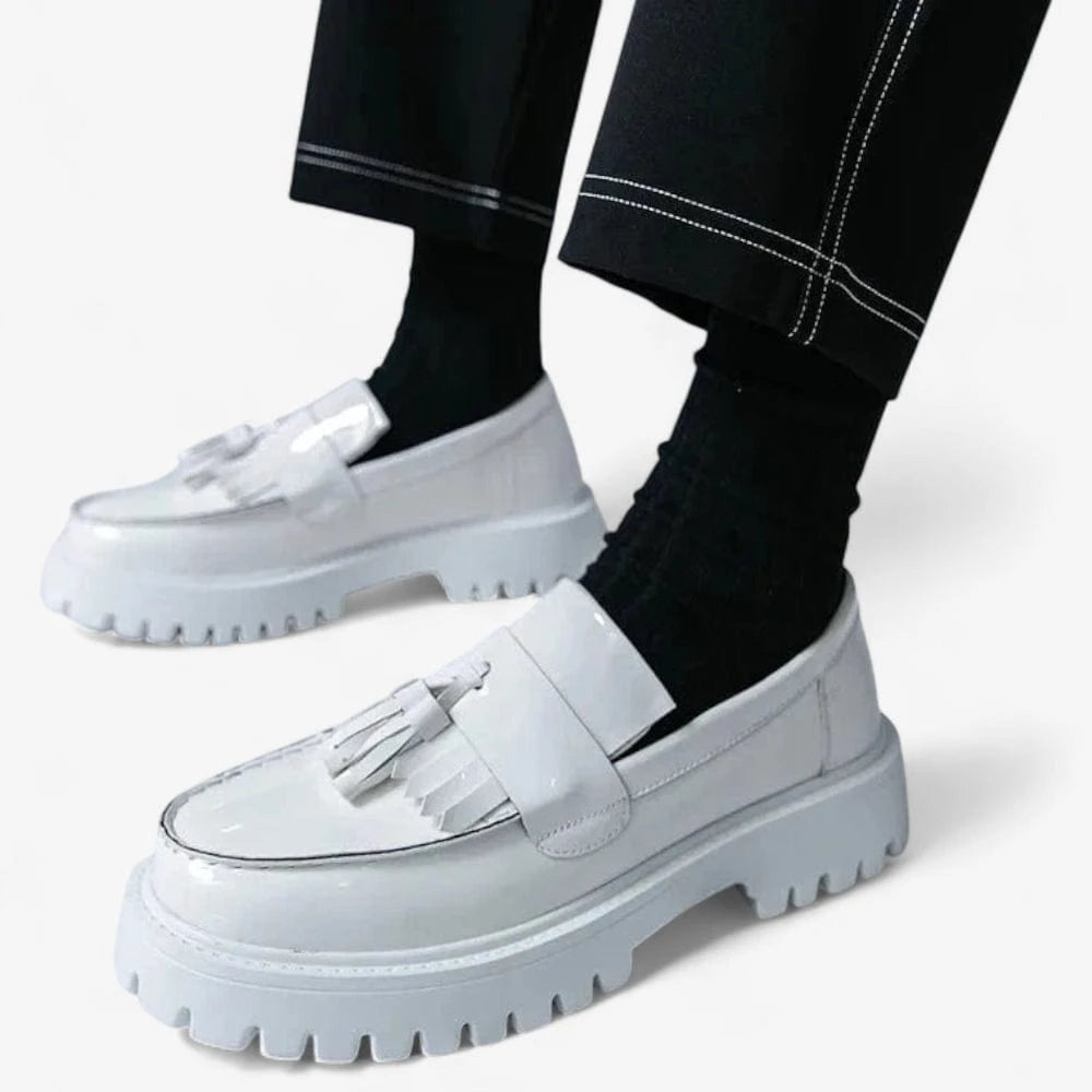 AtelierMocassin Mocassins Homme en Cuir Blanc à Gland Plateforme