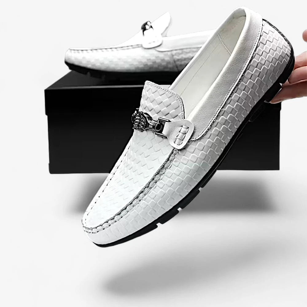 AtelierMocassin Mocassins Homme en Cuir Blanc à Motifs