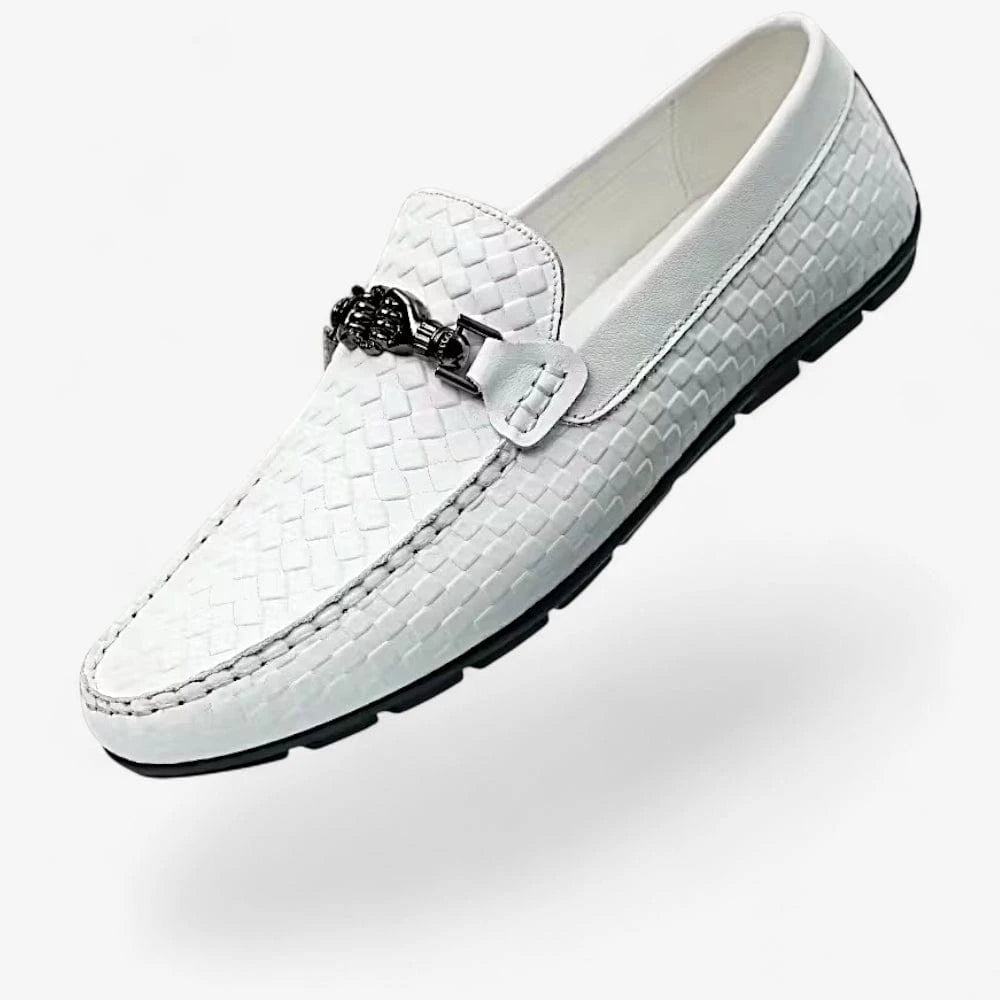 AtelierMocassin Mocassins Homme en Cuir Blanc à Motifs