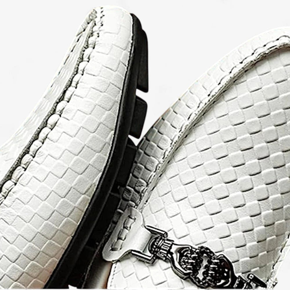 AtelierMocassin Mocassins Homme en Cuir Blanc à Motifs